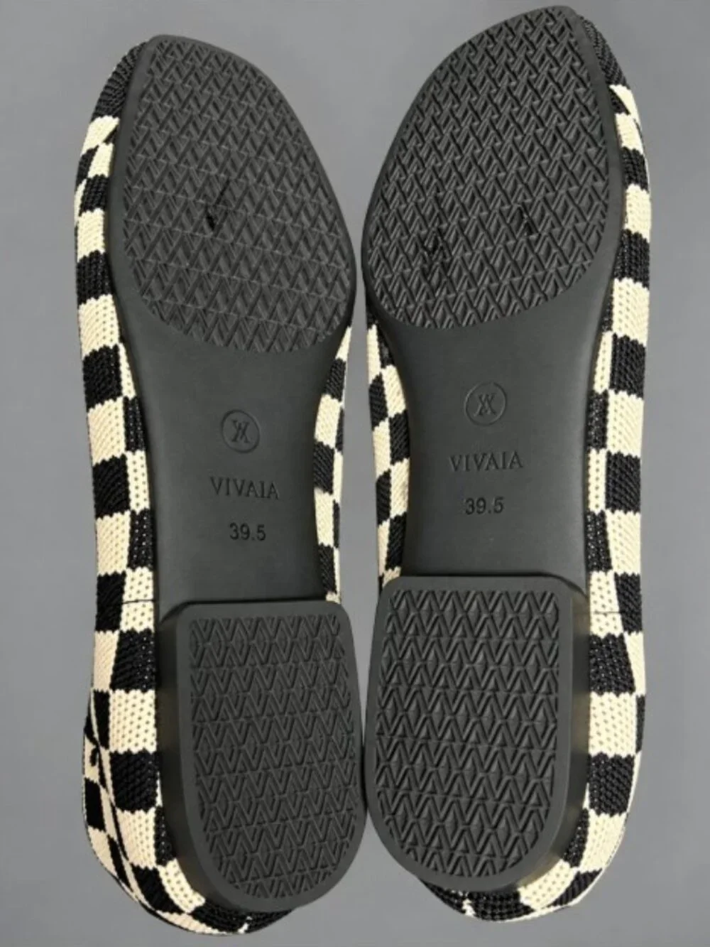 VIVAIA Margot 2.0 Women's Ballet Flats 8.5 EU 39.5 Black Cream Checkerboard Knit